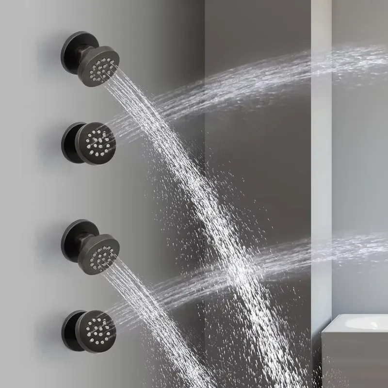 4-Piece Matte Black Ceramic Adjustable Flow Brass Shower Body Jets Spa Soft Contemporary Design Wall Sprayer Set for Hotels view 4