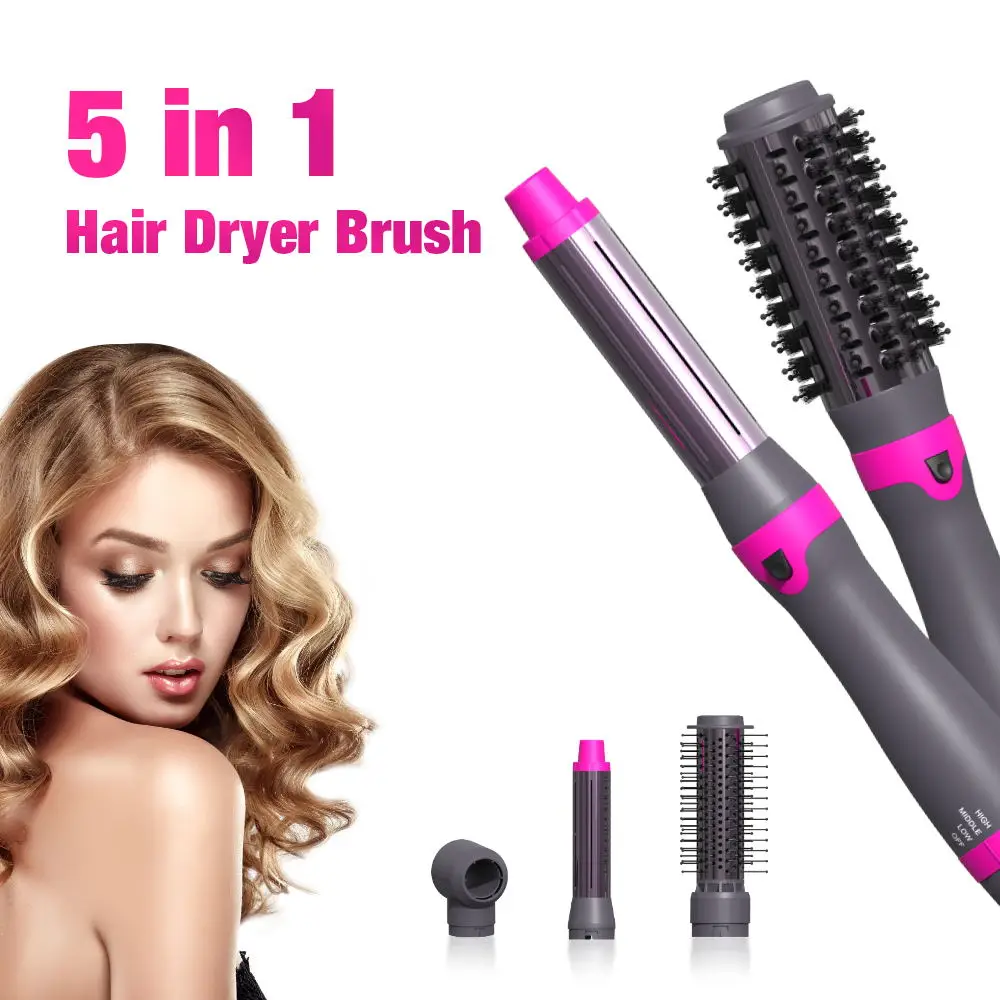 Wholesale Salon Hairdressing Interchangeable 5 in 1 Hot Air Brush Set Hair Dryer Brush Negative Ionic Hair Straightener Brush