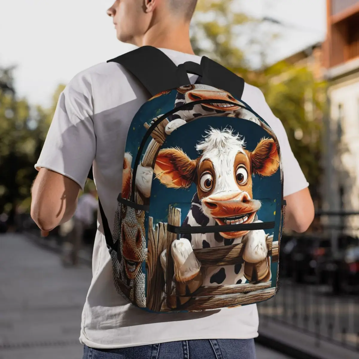 

Cute Cow Moo Print Backpack Daypack Large Capacity Children BookBag School Bag Shoulder Bags for Men Women