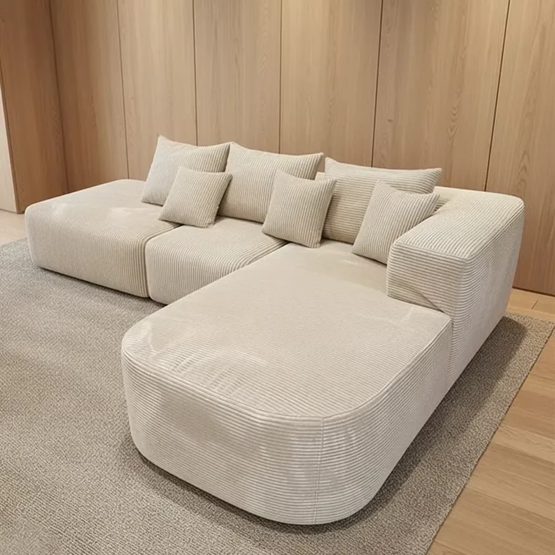 Modern L-shaped Compressed Sofa Popular Home Use Foam Sofa in a Box Cream Compressed Cloud Couch Hot Sale Large Living Room