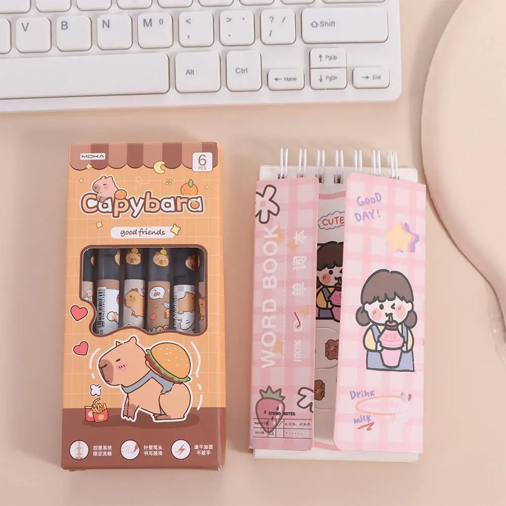 6 шт., эстетическая гелевая ручка с капибарой в штучной упаковке, красивая прямая жидкая шариковая ручка для письма, подпись, нейтральная ручка 0,5 мм, студенческая