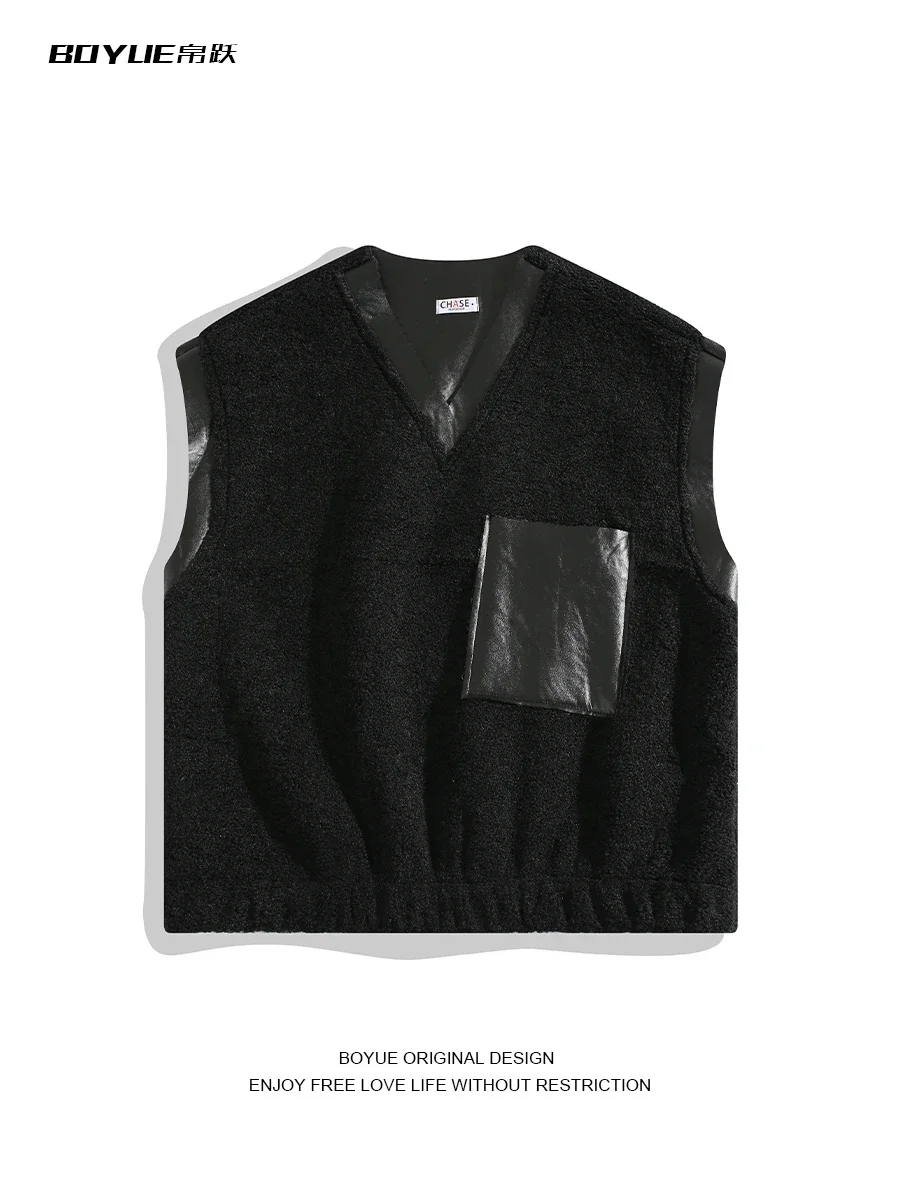 

Autumn/Winter Thick Fur Vest Men and Women Hong Kong Style Trend Loose Casual Sleeveless Coat Black Short Waistcoat Clothing