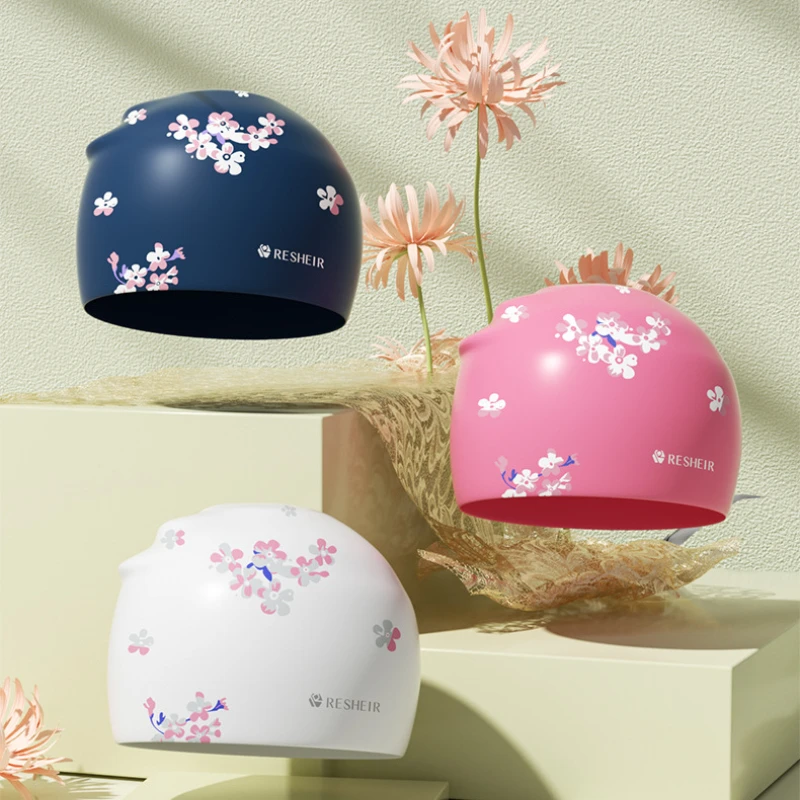 Floral Printed Swim Caps for Women Soft Silicone Swimming Caps Large Size Long Hair Ear Protection Swimming Cap Pool Accessories