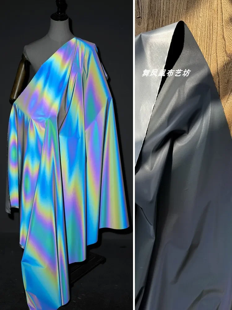 

Laser Luminous Fabric Technology Trench Coat Shiny Waterproof Non Elastic Wholesale Cloth for By The Meter Diy Material