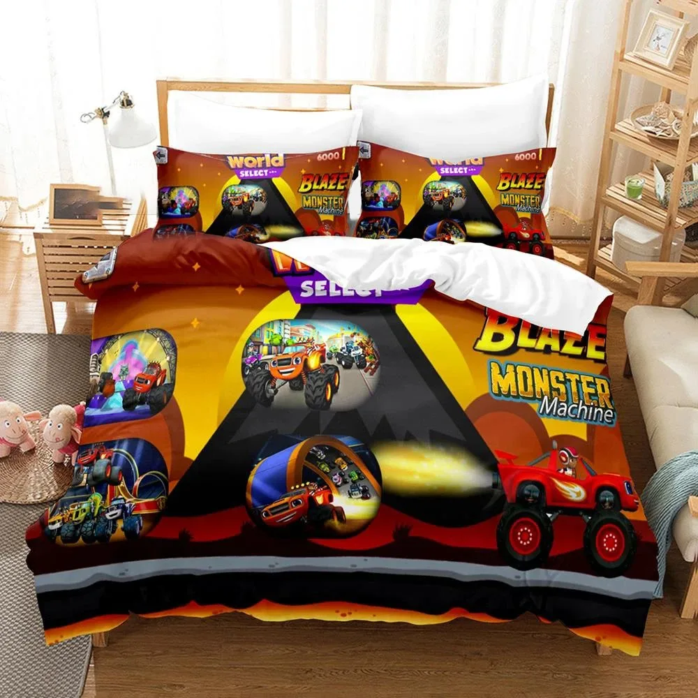 Cartoon Blaze and Monster Machines Speed Bedding Set Boys Girls Twin Queen Size Duvet Cover Pillowcase Bed Kids Adult