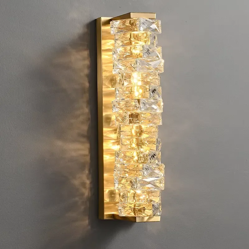 Modern Crystal Wall Lamp Creative Brass Sconce 3 Color Temperature Adjustable Indoor Lighting Fixture For Living Room Bedroom