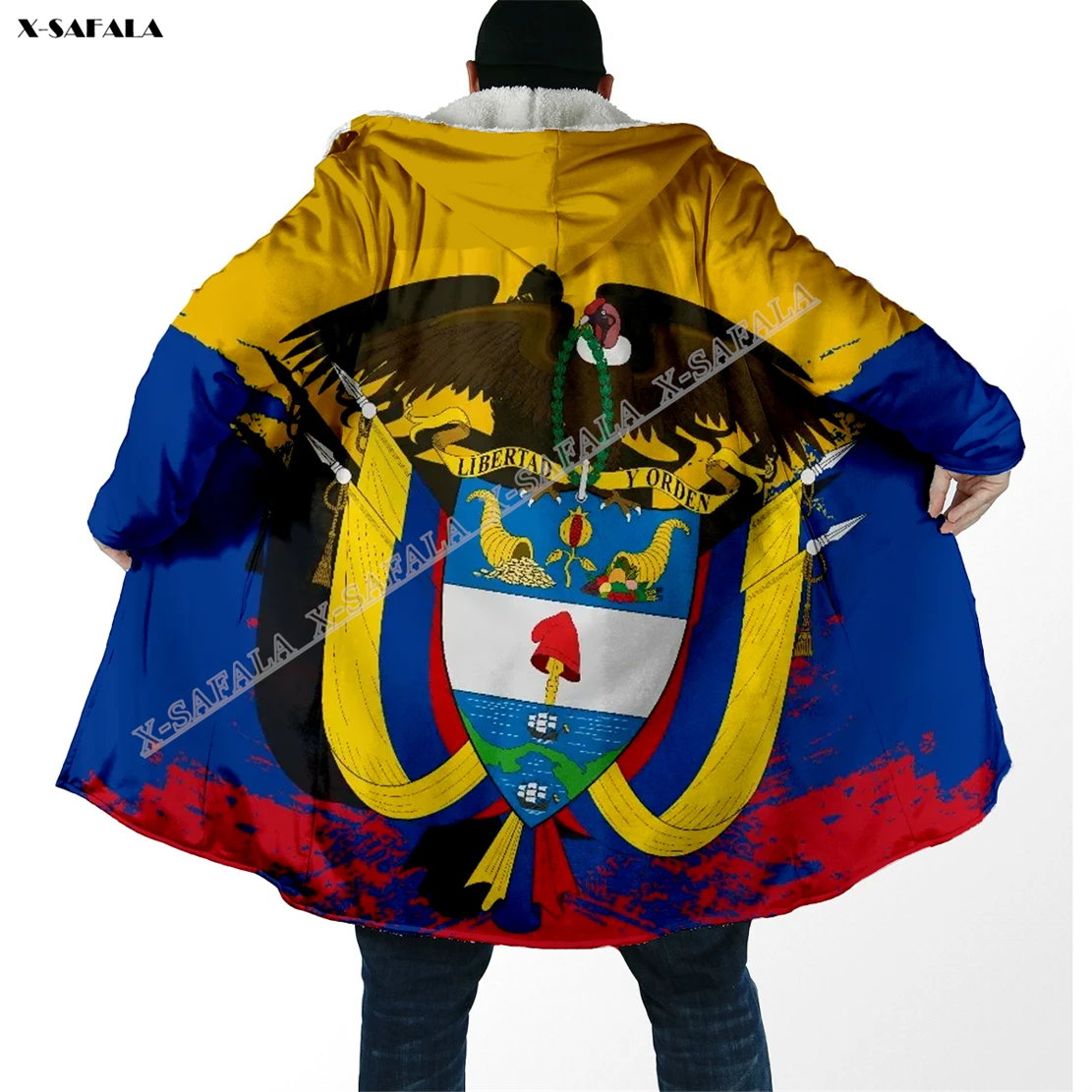 

American Chile Colombia Uganda Barbados Panama Canada 3D Printed Cloak Thick Winter Warm Hooded Blanket Coat Fleece Men Female