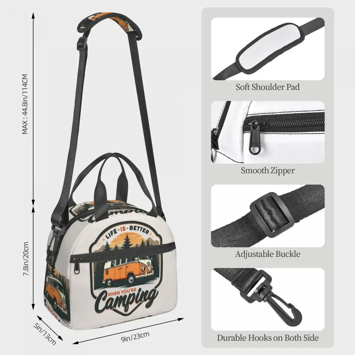 CamperVan Happy Camper Insulated Lunch Bag for Women Office Cooler Thermal Box Tote Portable Lunch Boxes