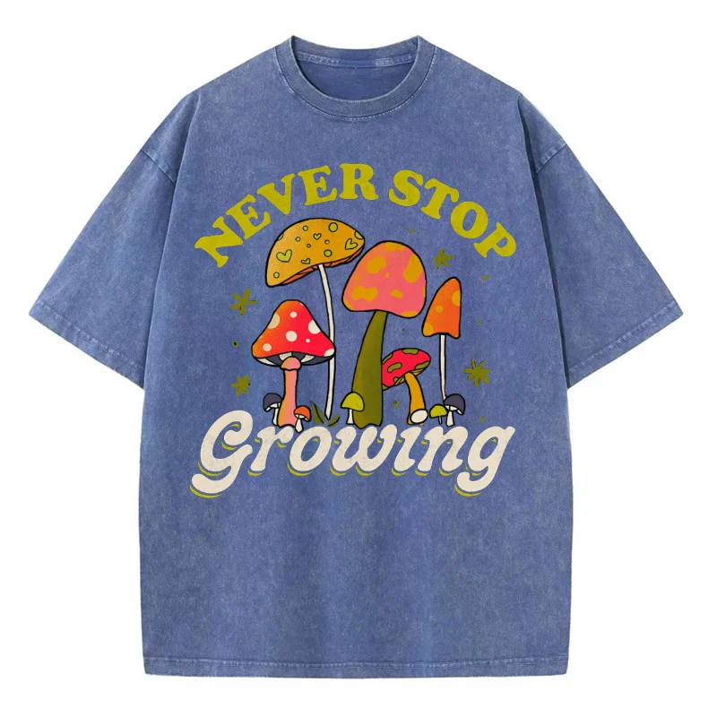 2024 Women's T-Shirt Summer New Alphabet Mushroom Print Y2K Oversized Washed Neutral Short Sleeve Casual Trend Hip Hop Top