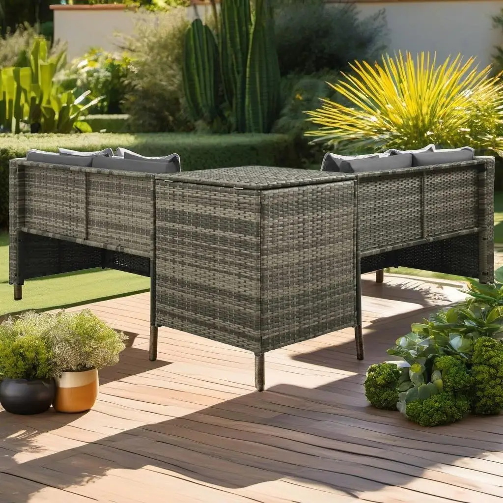 4-teiliges Terrassen-Lounge-Set aus grauem Polyrattan mit Kissen – stilvolle Gartenmöbel