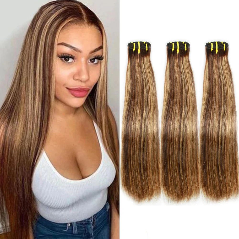 Bone Straight Super Double Drawn Hair Bundles 1 PCS 15A Virgin Unprocessed Human Hair Bundles p4/27 Color 100% Human Hair