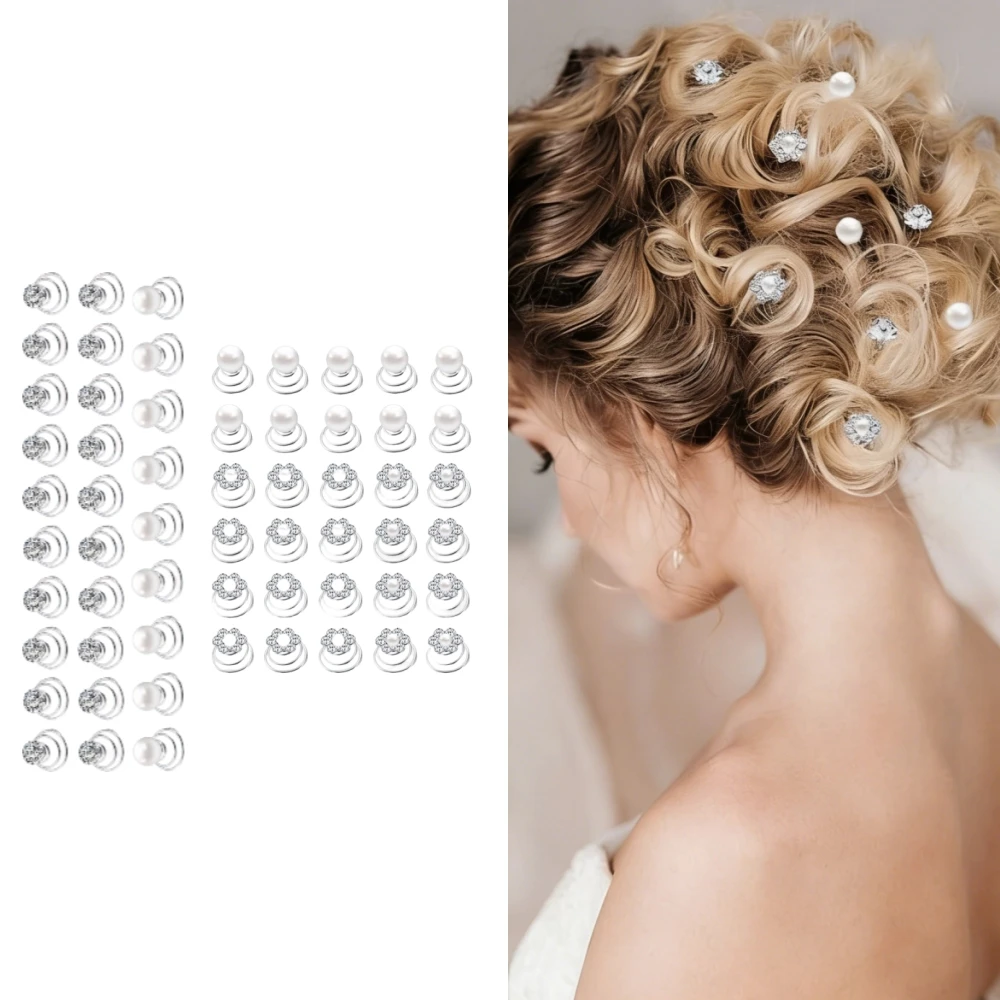 

60 Pcs 3 Styles Fake Pearl Spiral Hair Clips Set Wedding Bridal Party Gift Daily Use Hair Accessories