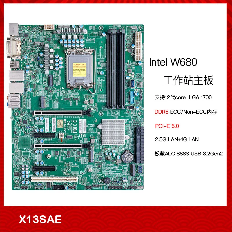 Original Workstation Motherboard For Supermicro X13SAE  W680 Support 12th CPU DDR5 PCIe 5.0