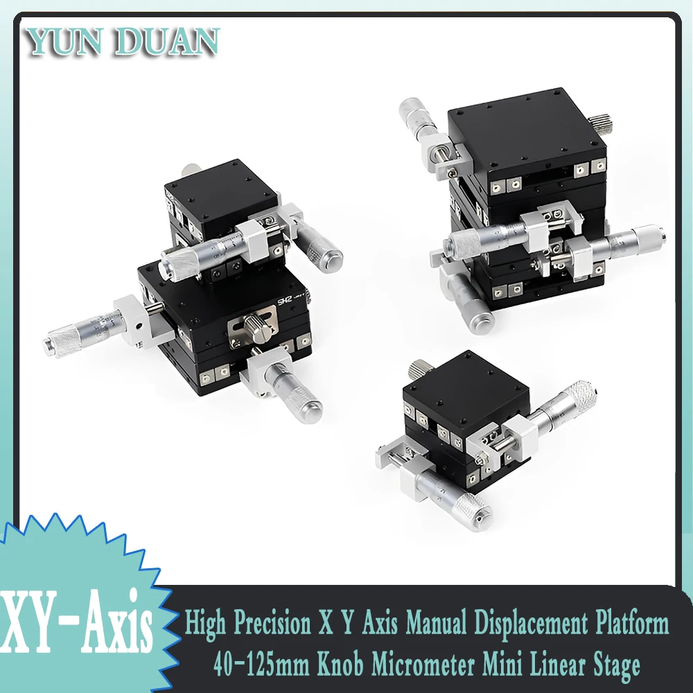 High Precision X Y-Axis Manual Displacement Platform 40mm-125mm Micrometer Sliding Stage Platform Guide Rail Sliding Table