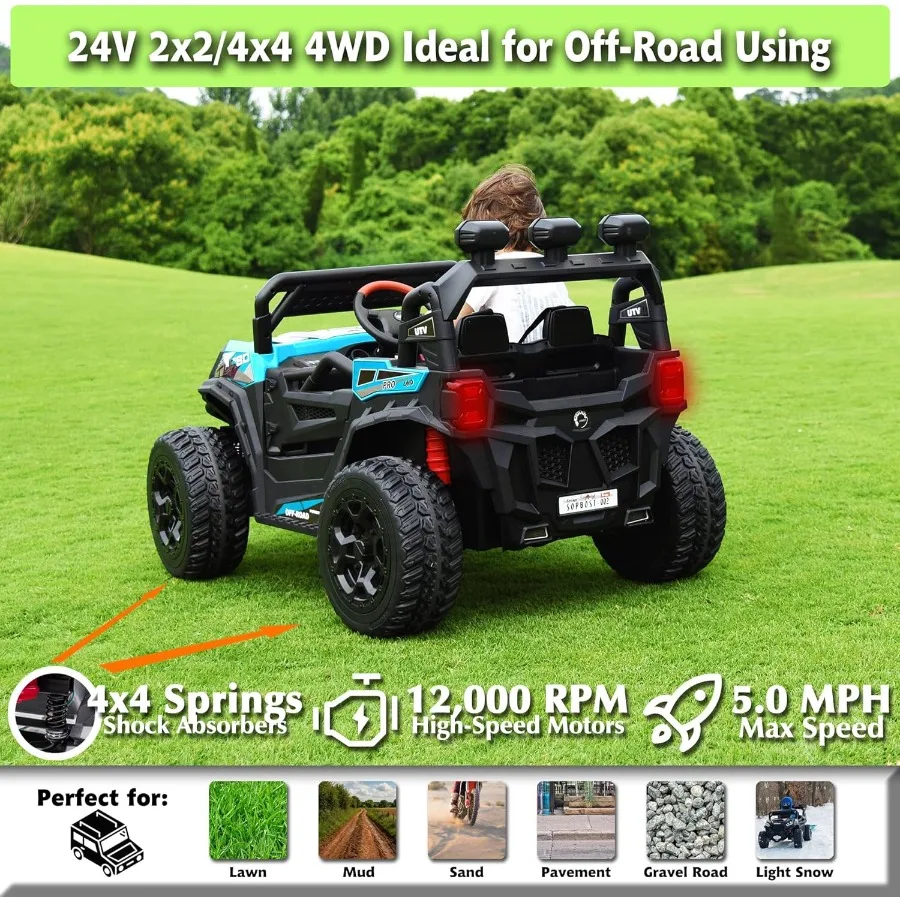 24V 7Ah Kids UTV Ride On Car with Remote Control 4WD Battery Powered Ride On Toys Off-Road Electric Car for Boys Girls, Music P