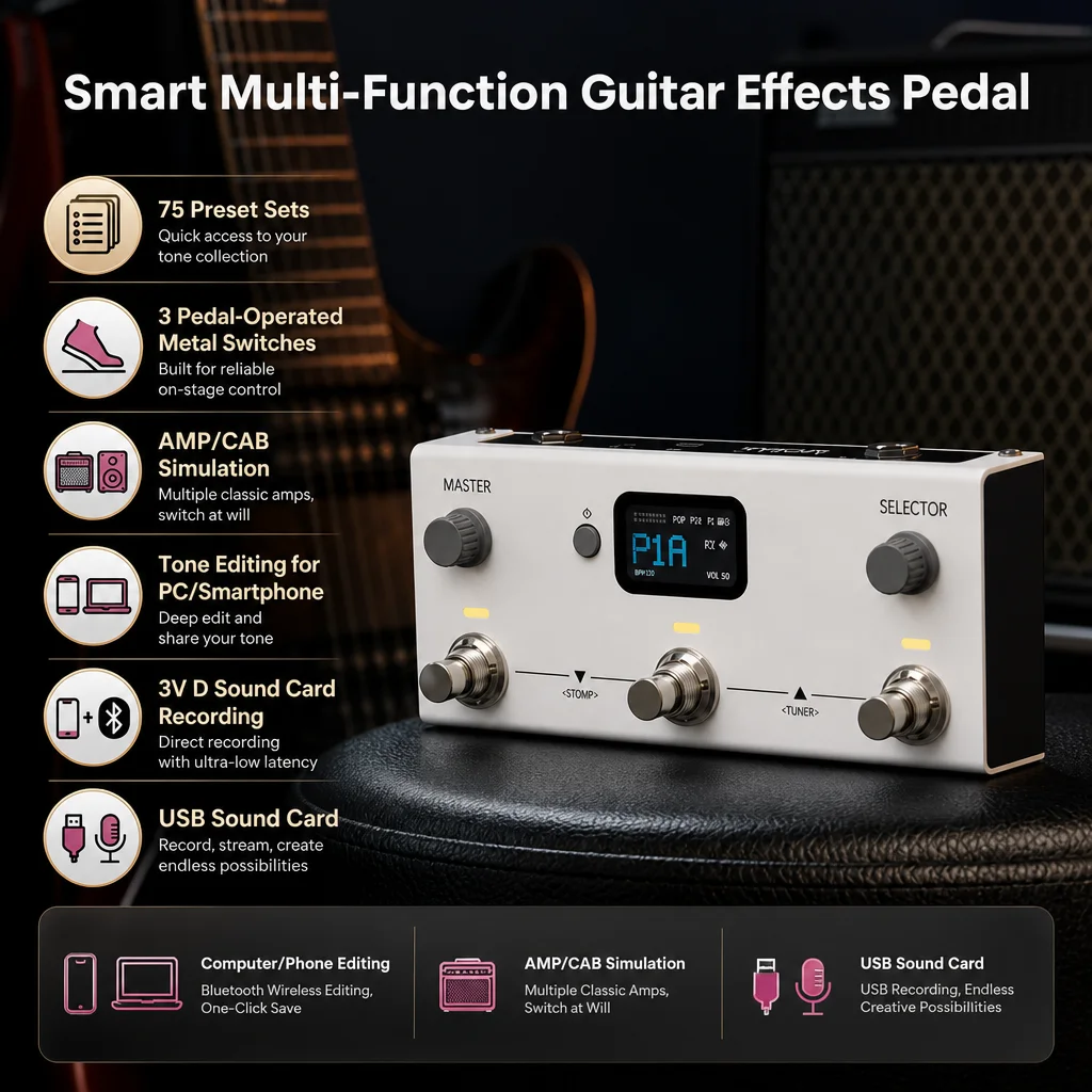 LIVTRA Mosaic Mobile Creation Multi Effects Processor Multifunctional Guitar Pedal For Practice Song Transcribe Drum Programming