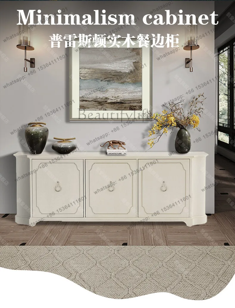 American country solid wood sideboard vintage ivory white TV cabinet