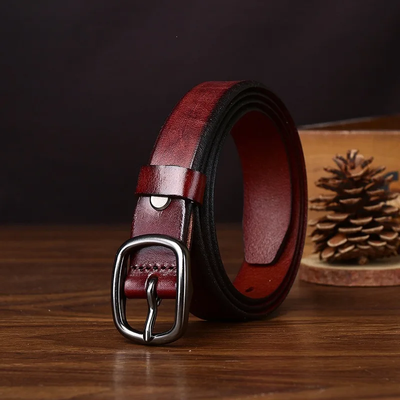 2.4CM Pure Cowhide High Quality Genuine Leather Thin Belts for Women Brand Strap Vintage Jeans Cowboy Leisure Needle Buckle Belt