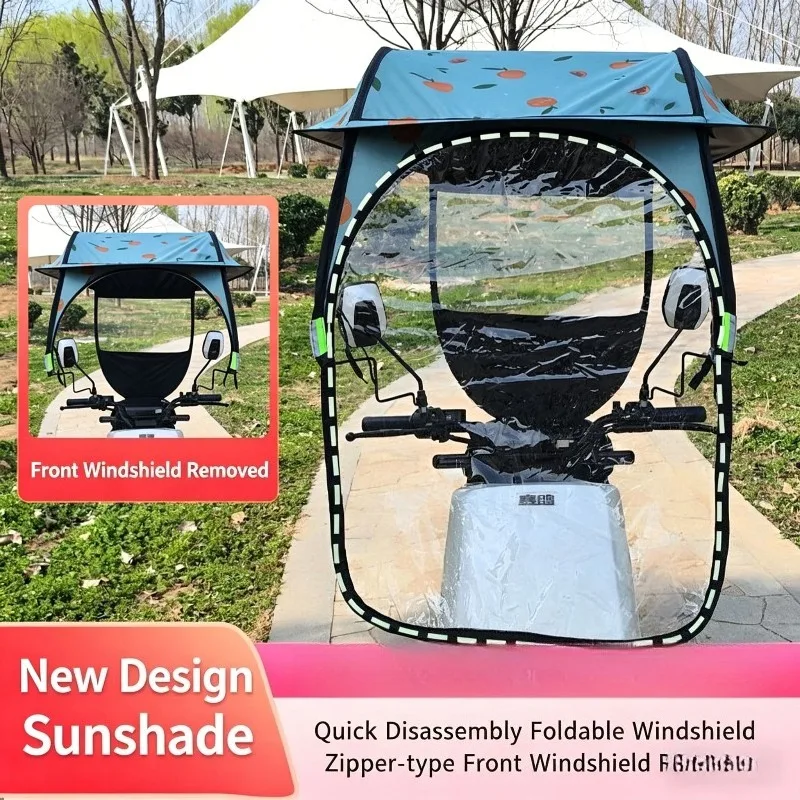 Electric Vehicle Rain Sun Shade Canopy Waterproof Anti-UV Awning Universal for E-Bike Scooter Motorcycle Rain Cover Rain Cover