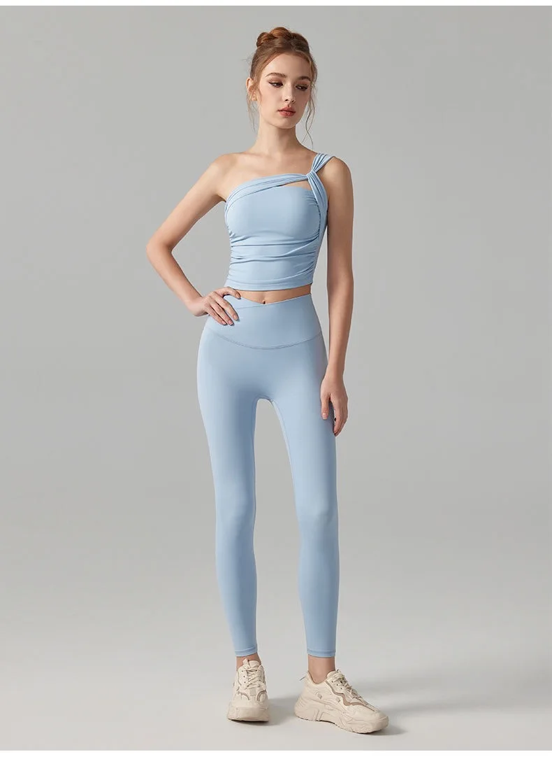 Ein-Schulter-Yoga-BH für Damen, stoßfeste, hochintensive Sportunterwäsche, feste Cups, Lauf-Fitness-Weste, Yoga-Bekleidung, Oberteil-Set – Detail 6
