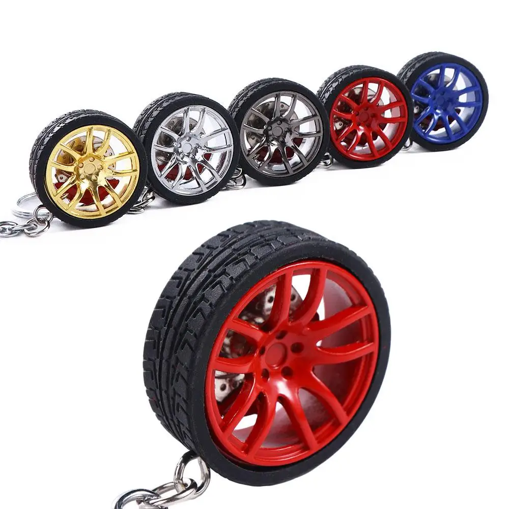 Simulation Tire Car Wheel Keychain Simulation 3D Tire Alloy Wheel Rim Rubber Tire Keyring Auto Wheel with Brake Disc