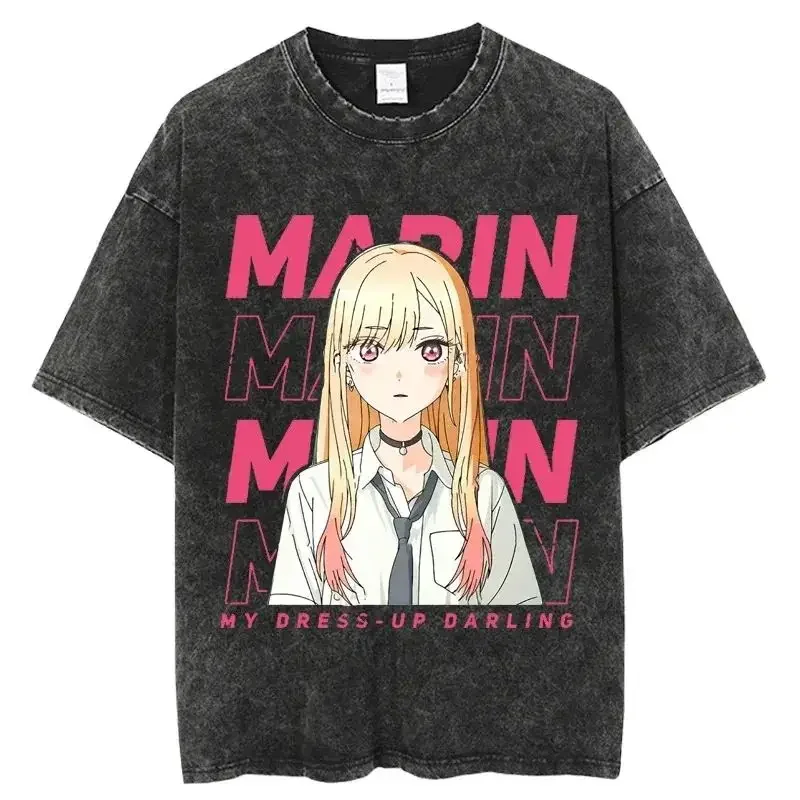 Hot Anime My Dress Up Darling Kitagawa Marin Printed Tshirt Hip Pop Y2k Clothing Harajuku Casual Tops Washed Cotton T-shirts
