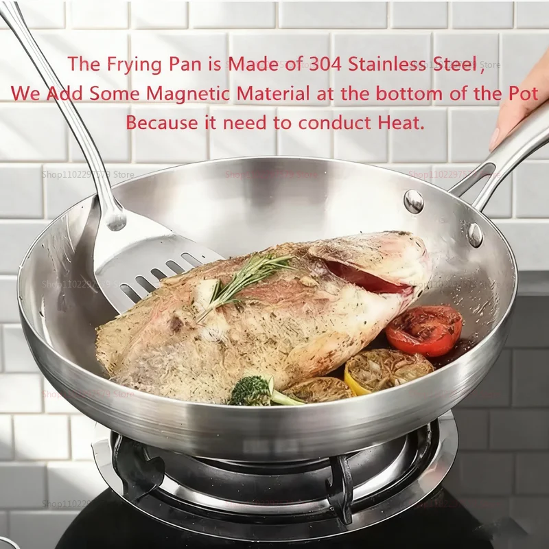 Juego de sartenes de acero inoxidable 316 sin recubrimiento 2025, Wok antiadherente, utensilios para ollas de carne frita para cocinas de inducción de Gas para cocinar en casa