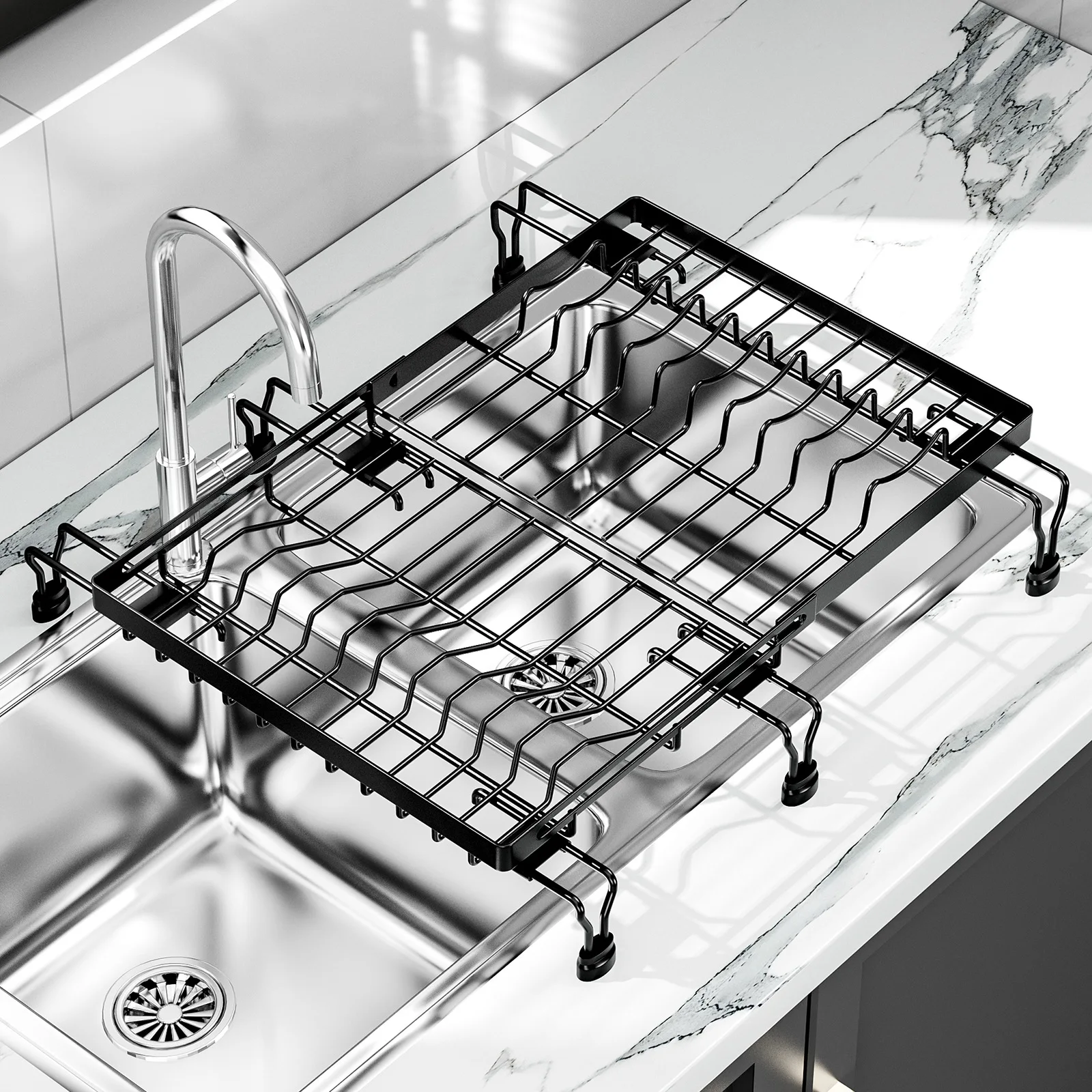 

Kitchen multi-functional storage rack dish drain rack fruit and vegetable bowl tray storage rack bidirectional telescopic sink