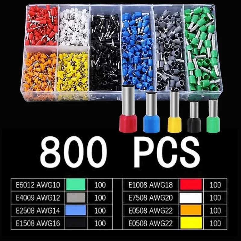 

800PCS boxed VE tube terminal 8-in-1 combination set with cold pressed terminal and wiring terminal, 8 types, 100 pieces each