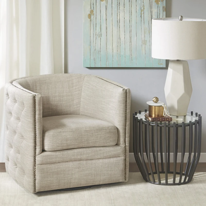 

Luxurious Tufted Barrel Swivel Chair - Curved Back, Nailhead Accents, Rich Upholstery, High-Density Foam, Sturdy Wood Frame