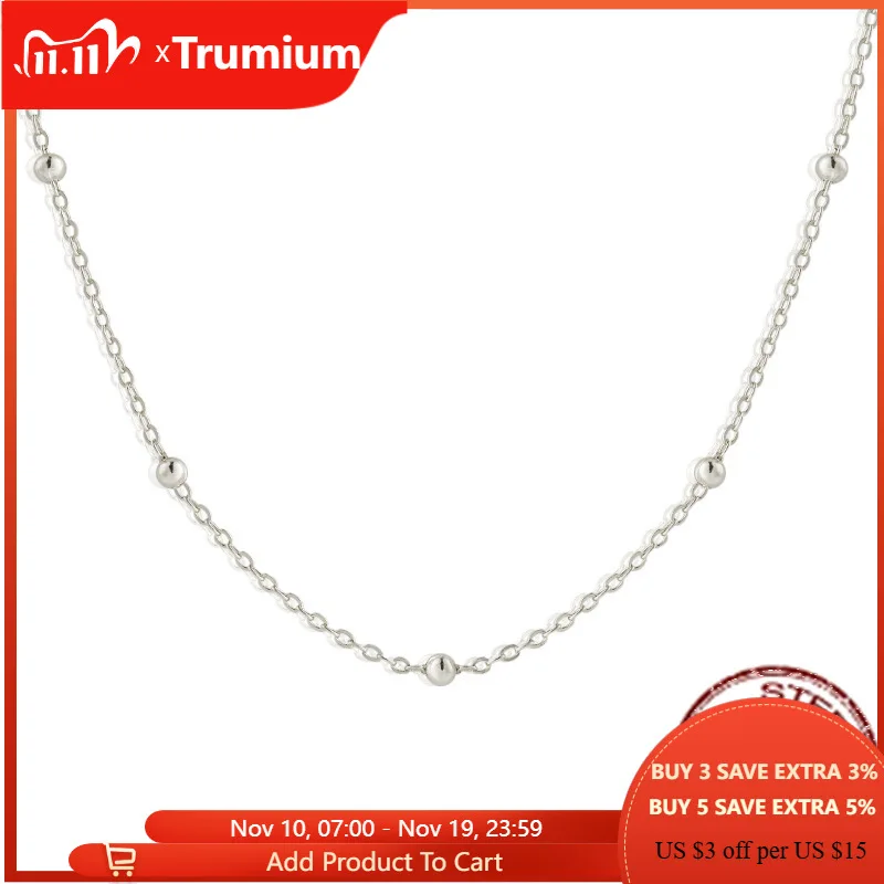 

Trumium Simple Basic Chain 100% 925 Sterling Silver Adjustable Stackable Necklace Beads Chain Fashion Jewelry for Women