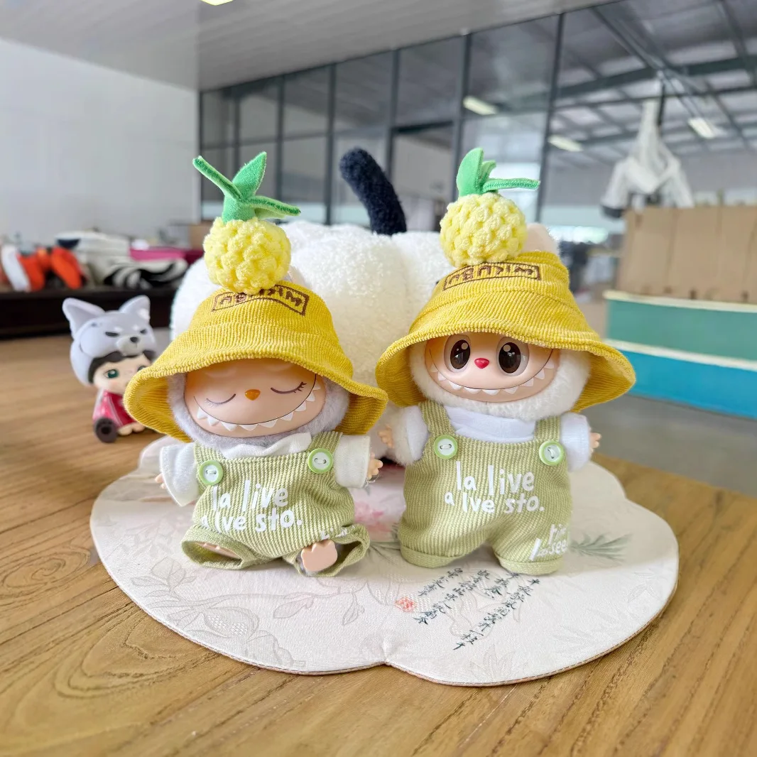 

For 17cm Labubu V1 V2 V3 Plush Doll Pineapple Baby Set Fresh Green Strap Pants Set for DIY Clothes Accessories Gift