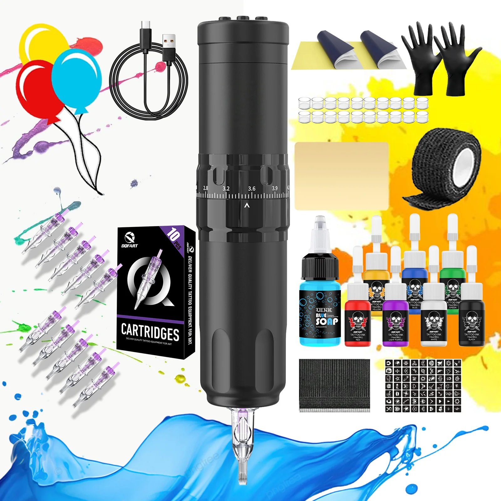 

All-New Upgrade Wireless Tattoo Machine Kit, Tattoo Needles, Tattoo Ink, Tattoo Pen Suitable for Tattoo Beginners Tattoo Artists