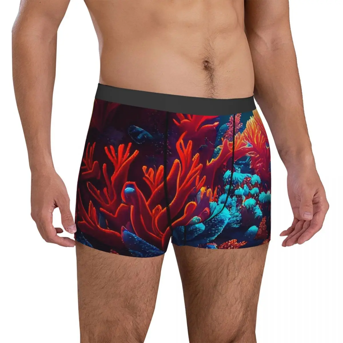 Tropical Marine Underwear Vibrant Coral Print Stretch Underpants Customs Boxer Brief 3D Pouch Men Plus Size Boxershorts