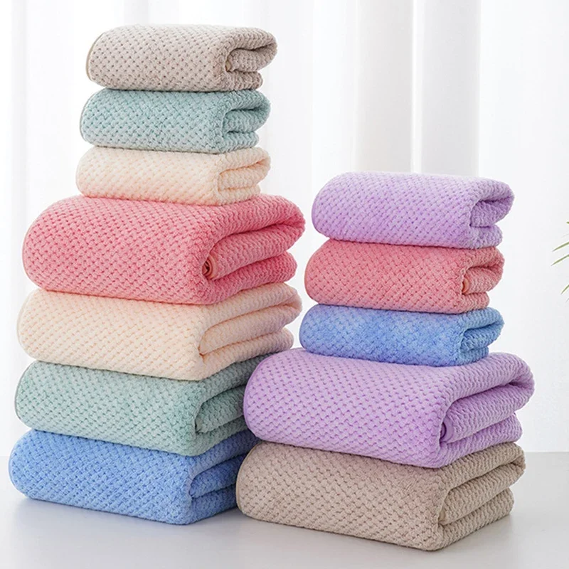 Thick Non-Lint Solid Bath Towel Set High-Density Water Absorption Washcloths for Sports Soft Quick Drying Large Towel with Strap