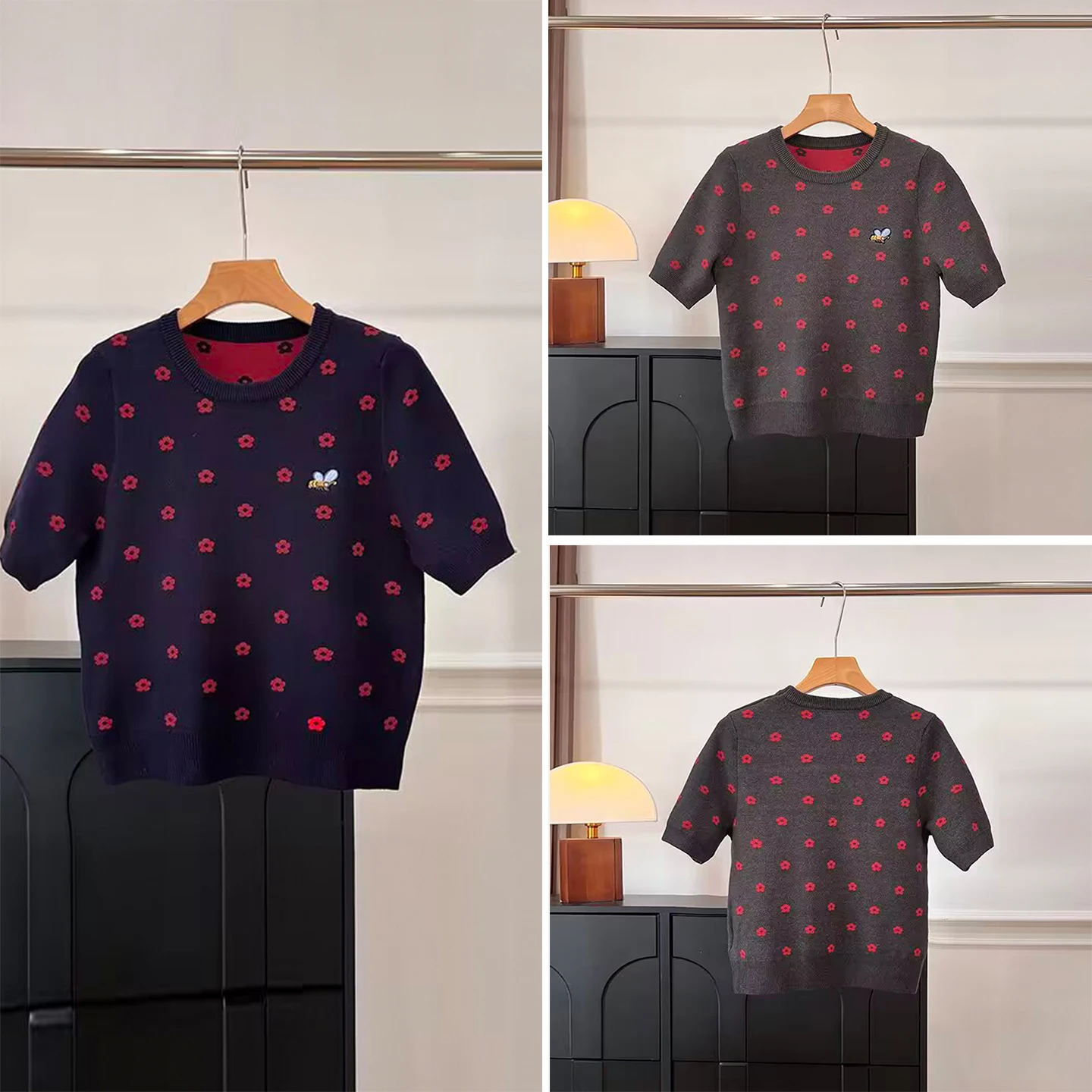 

Cute Faionable Knitted Sweater round Ne ort Sve Color Blo Floral Design Slimming Effect Winter New Arrival W...