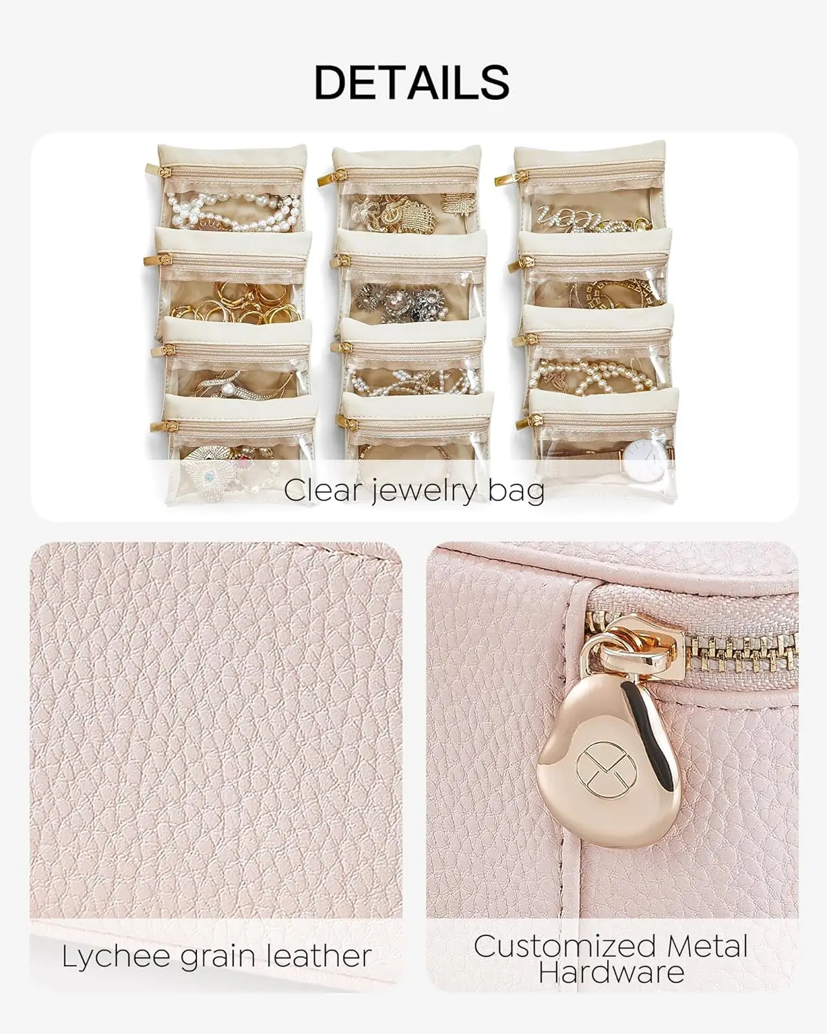 Vlando Travel Jewelry Case,Jewelry Organizer with 6 Zipper Velvet Jewelry Bags for Women Girl,Wedding Birthday Gift Ideas for