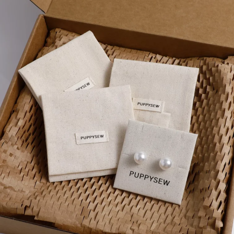 50 Unbleached Cotton Jewelry Pouches, Customizable Logo