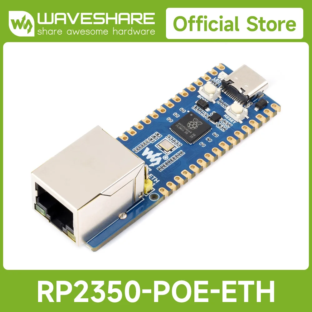 Waveshare RP2350-POE-ETH Development Board, Dual-core Dual-architecture, W6300 Ethernet Controller, Supports PoE Expansion