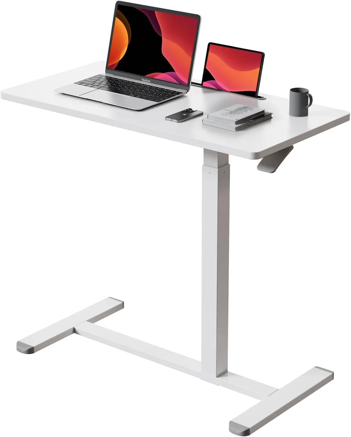 

Portable Adjustable Rolling Laptop Desk with Wheels, Overbed Bedside Table for Home Office Use, White