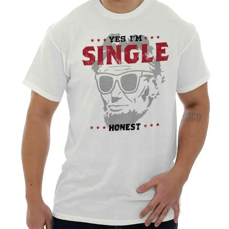 Valentine s Day Yes I m Single Honest Abe Mens Casual Crewneck T Shirts Tees