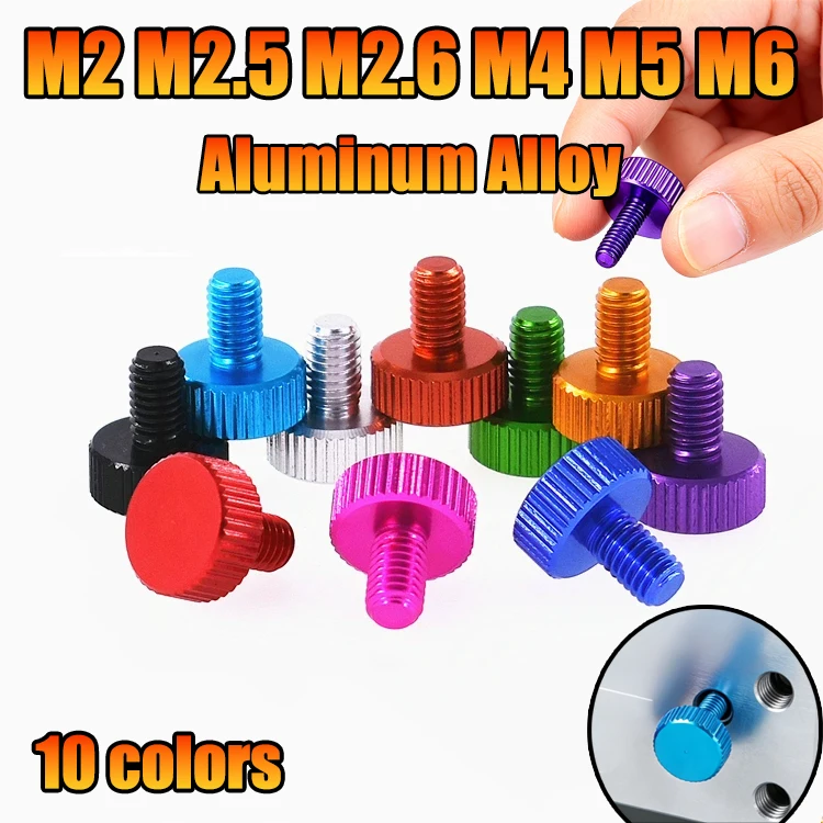 5 Stück M2 M2.5 M2.6 M4 M5 M6 Farbige Aluminium-Legierung Rändelschrauben mit Flachkopf, Manuelle Einstellschrauben, Eloxiert
