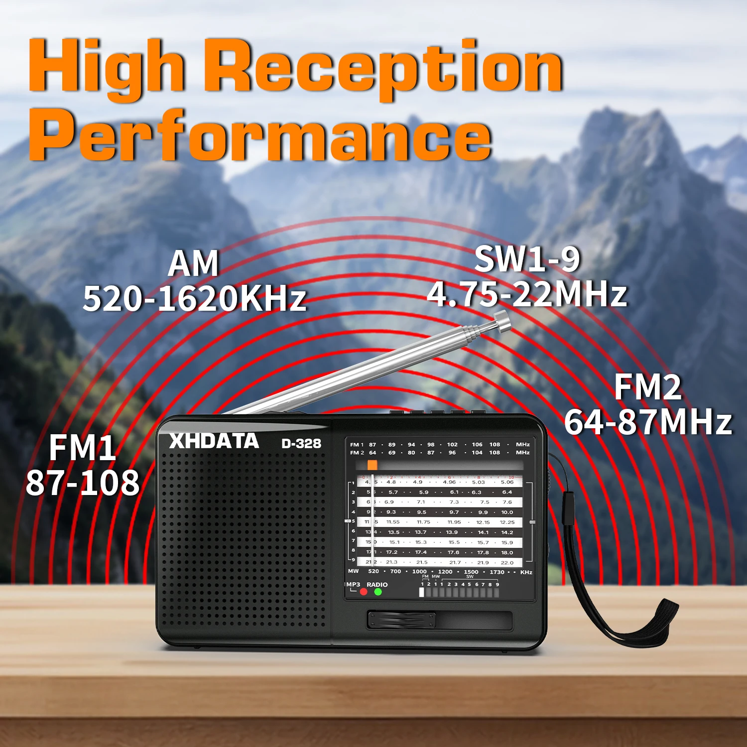 XHDATA D-328 Radio FM AM SW Radio portatile a onde corte lettore MP3 con scheda TF Jack ricevitore Radio 4Ω/3W
