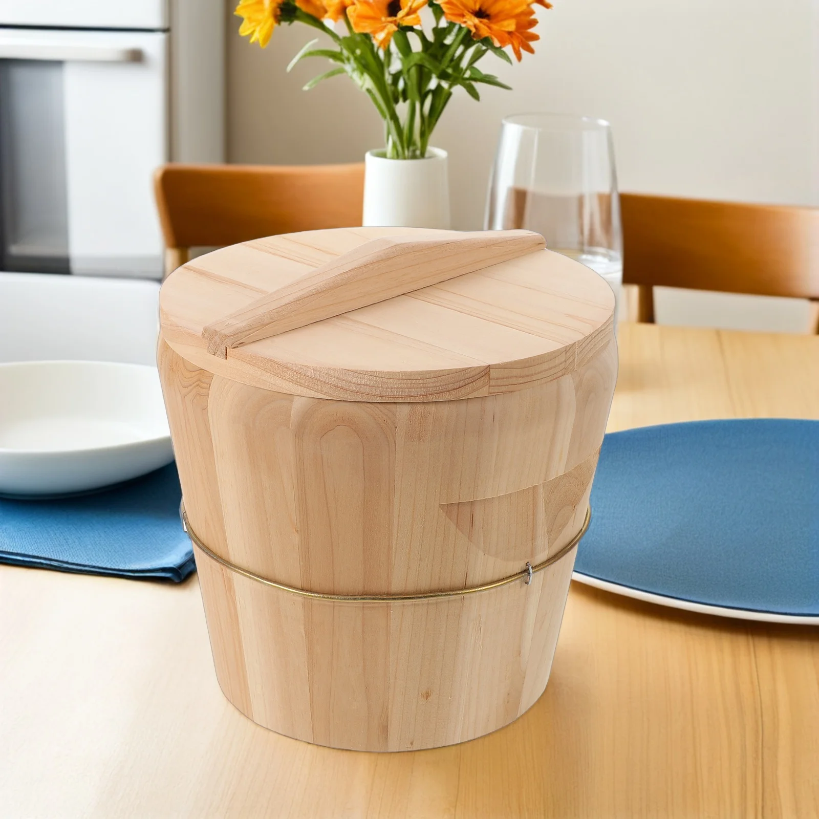

Traditional Japanese Wooden Rice Bucket Sushi Oke Tub for Sushi Preparation Rice Mixing Cooler Container with Lid Home