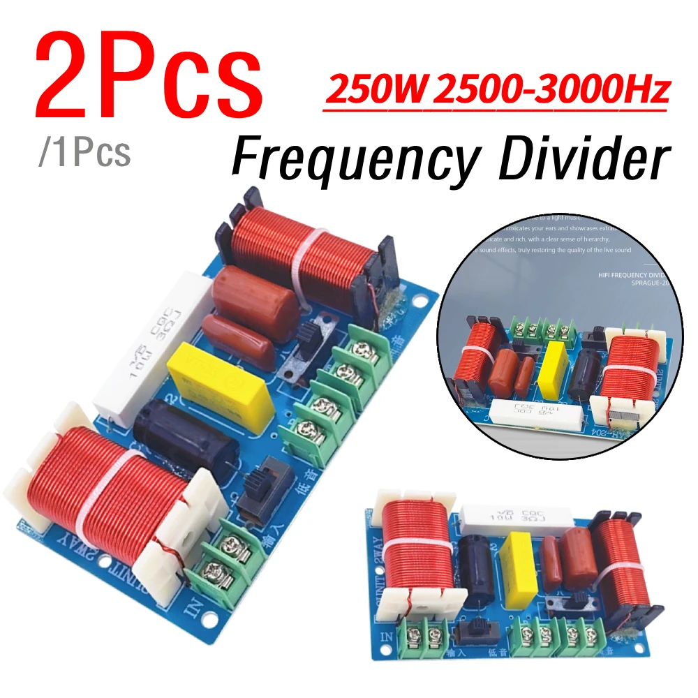 1/2 Stück 2-Wege-Lautsprecher Audio-Frequenzweiche 2500-3000Hz 250W HiFi Crossover-Filtermodul Heimkino-Audio-Modifikation