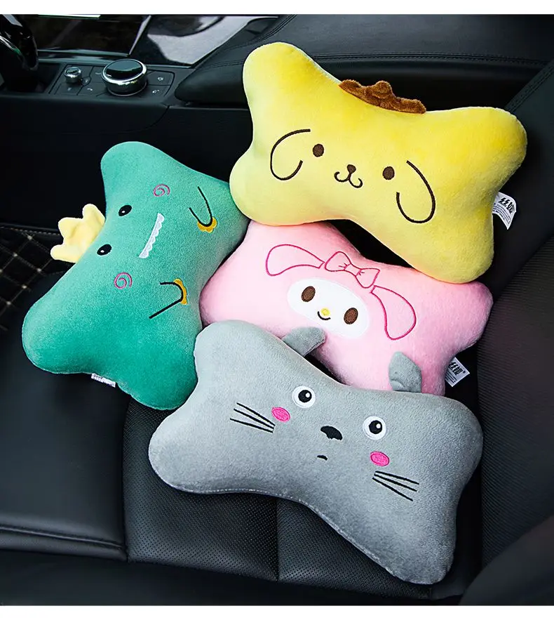 Sanrio Melody Kuromi Car Plush Headrest Cartoon Cinnamon Dog Pudding Neck Pillow Ladies Car Interior Decoration Ornaments