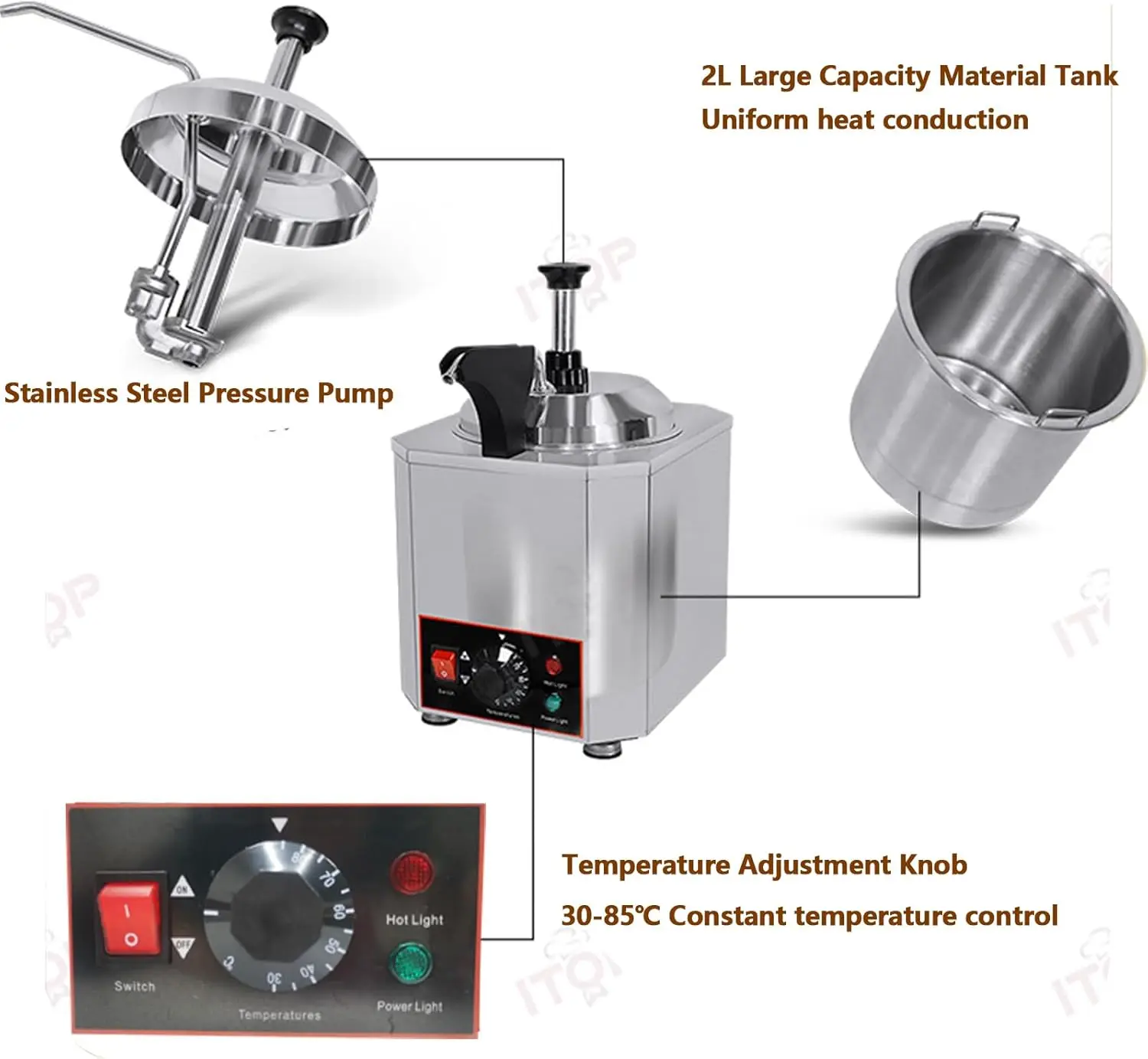 Электрический подогреватель соуса с насосом Электрический подогреватель соуса насосного типа с одной кастрюлей для соуса объемом 2 л с регулируемой температурой