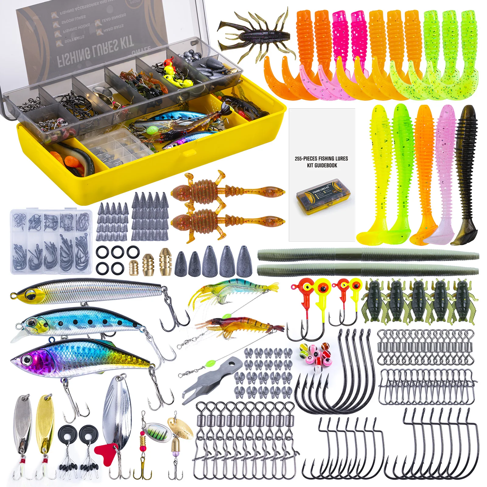 Goture 193/255 Pcs Fishing Lure Kit Soft And Hard Bait Set Applicable To All Water Layer Efficient Simulated Lure Set With Box