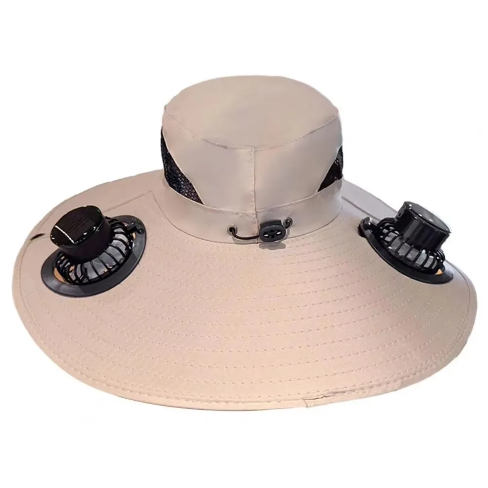 

Removable Solar Fan Hat Dual Fan Breathable Wide Brim Sun Cap 3 Speeds High Wind Power Adjustable Visor Cap Outdoor