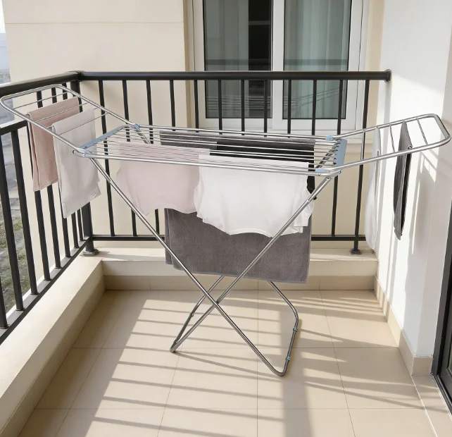 Portable Foldable Aluminum Heavy Duty 175cm Bathroom Drying Rack with Clothes Hanger and Airerpromote sales